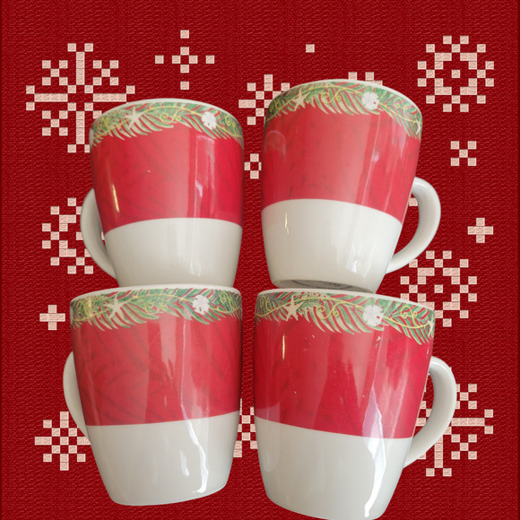 Vintage Oneida Christmas Palm Tree Cups Mugs Sand Dollars Starfish Set of 4 Rare - Picture 1 of 12